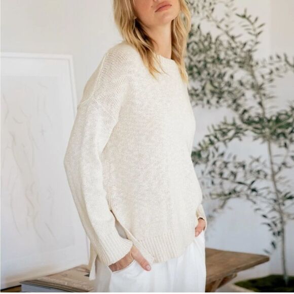 Jenni Kayne NEW Cruise Boyfriend Sweater Ivory Cotton Linen XS - Picture 5 of 15